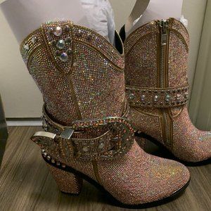 Dolls Kill golden rhinestone cowgirl boots NEVER WORN